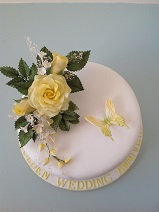 Golden Wedding Anniversary Cake with sugar Rose Spray